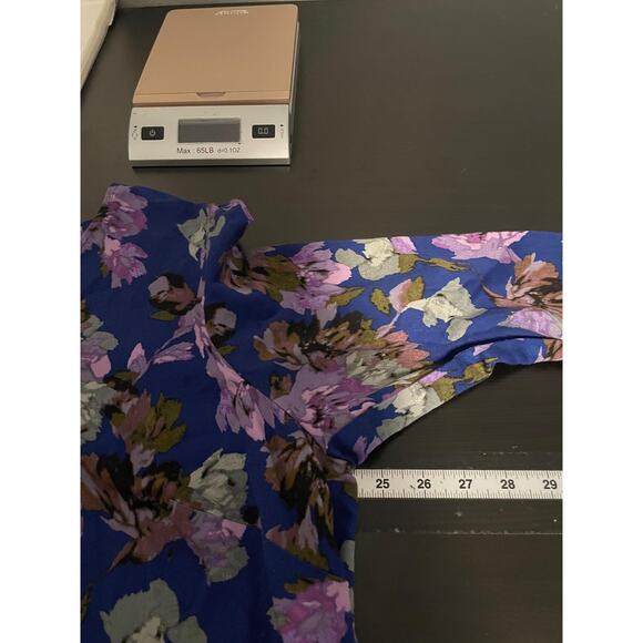 J Jill Tunic Top Womens XL Blue Floral Rayon Cotton V Neck Boho Blouse Artsy - Picture 6 of 8